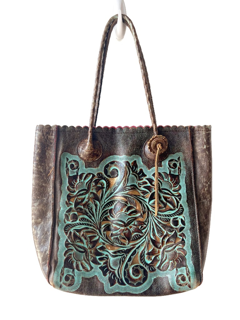 Patricia Nash Carved Turquoise Shopper Floral Tote
